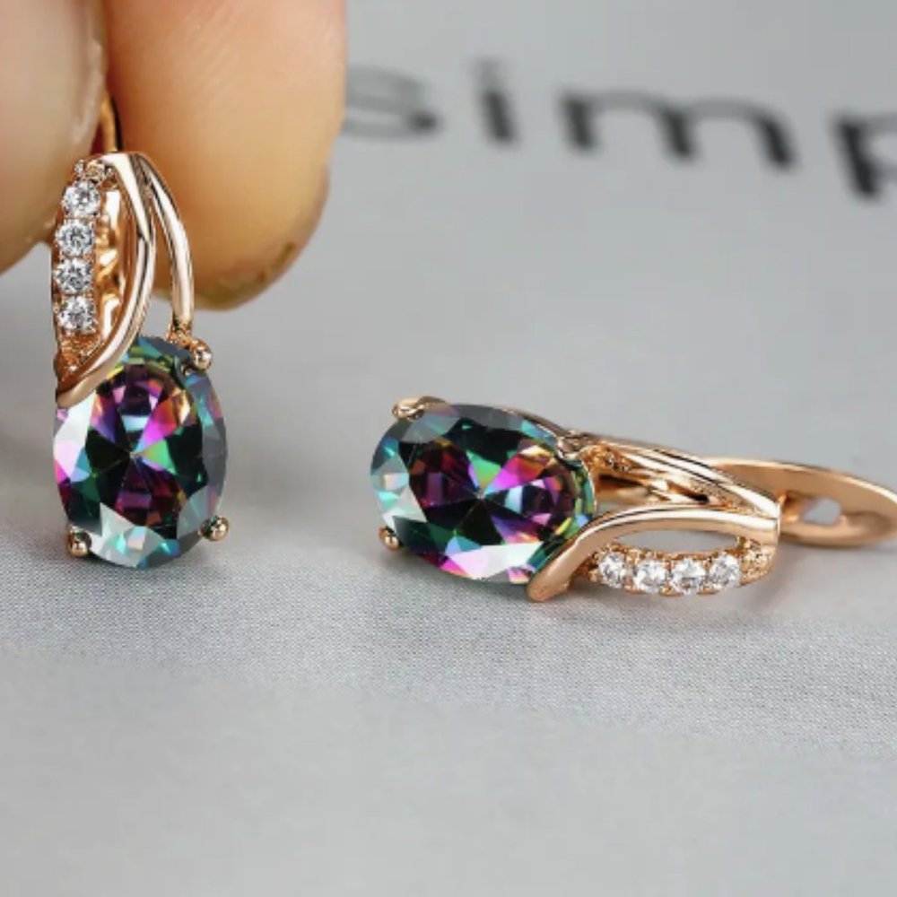 18k Gold Plated Water Drop Multi-Colored Diamond Earrings